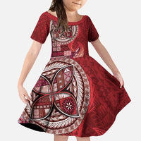 Samoan Siapo Art Tattoo Polynesian Pattern Family Matching Off Shoulder Maxi Dress and Hawaiian Shirt Red Color LT03 Daughter's Dress Red - Polynesian Pride