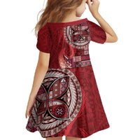 Samoan Siapo Art Tattoo Polynesian Pattern Family Matching Off Shoulder Maxi Dress and Hawaiian Shirt Red Color LT03 - Polynesian Pride