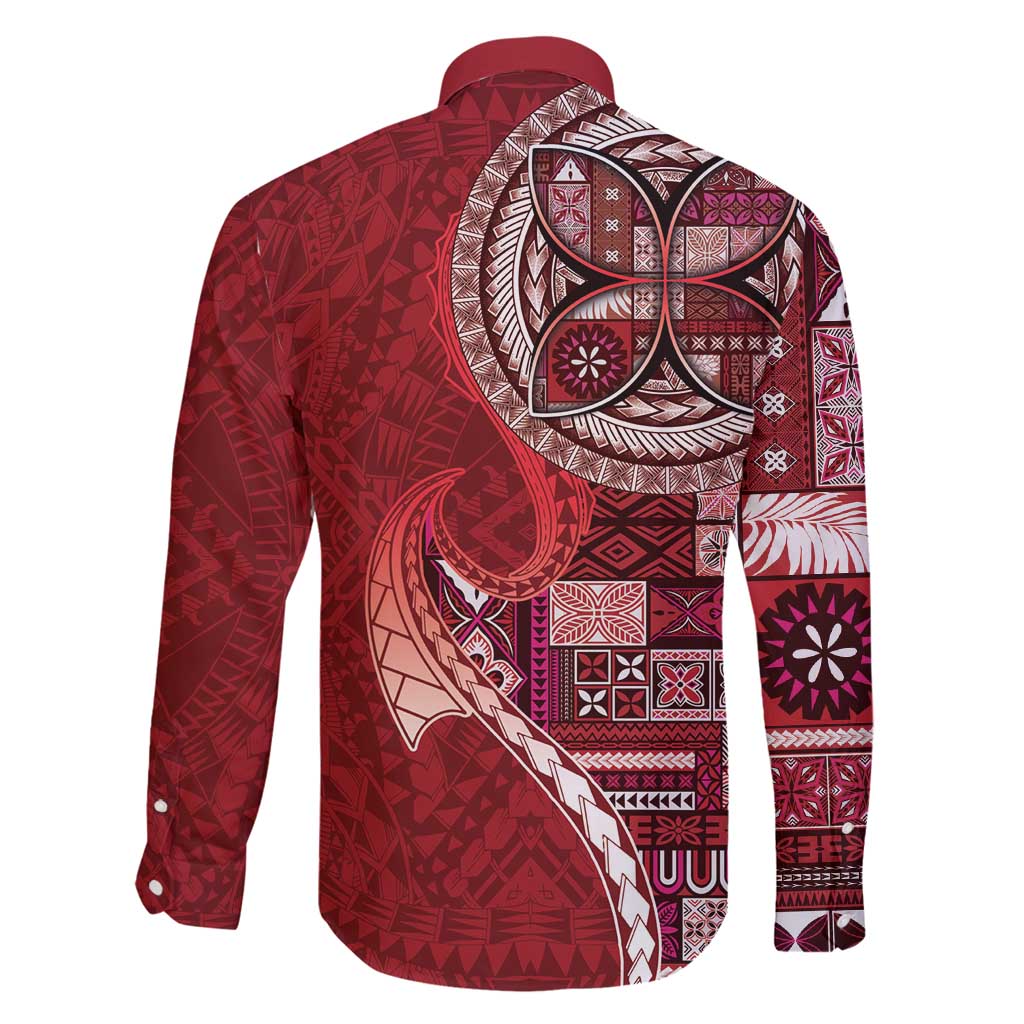Samoan Siapo Art Tattoo Polynesian Pattern Family Matching Off Shoulder Maxi Dress and Hawaiian Shirt Red Color LT03 - Polynesian Pride