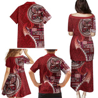 Samoan Siapo Art Tattoo Polynesian Pattern Family Matching Puletasi and Hawaiian Shirt Red Color LT03 - Polynesian Pride