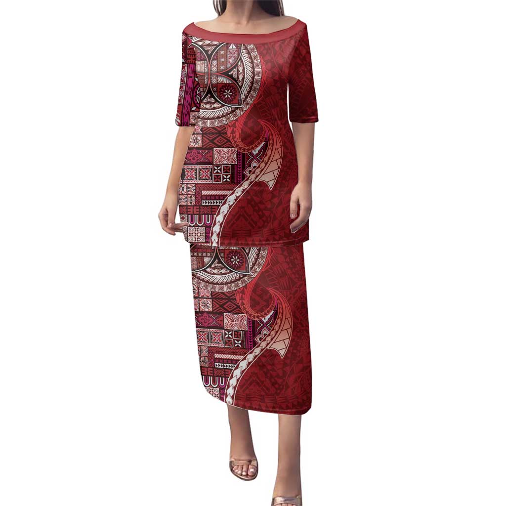 Samoan Siapo Art Tattoo Polynesian Pattern Family Matching Puletasi and Hawaiian Shirt Red Color LT03 Mom's Dress Red - Polynesian Pride