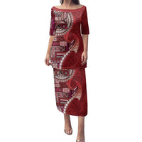 Samoan Siapo Art Tattoo Polynesian Pattern Family Matching Puletasi and Hawaiian Shirt Red Color LT03 Mom's Dress Red - Polynesian Pride