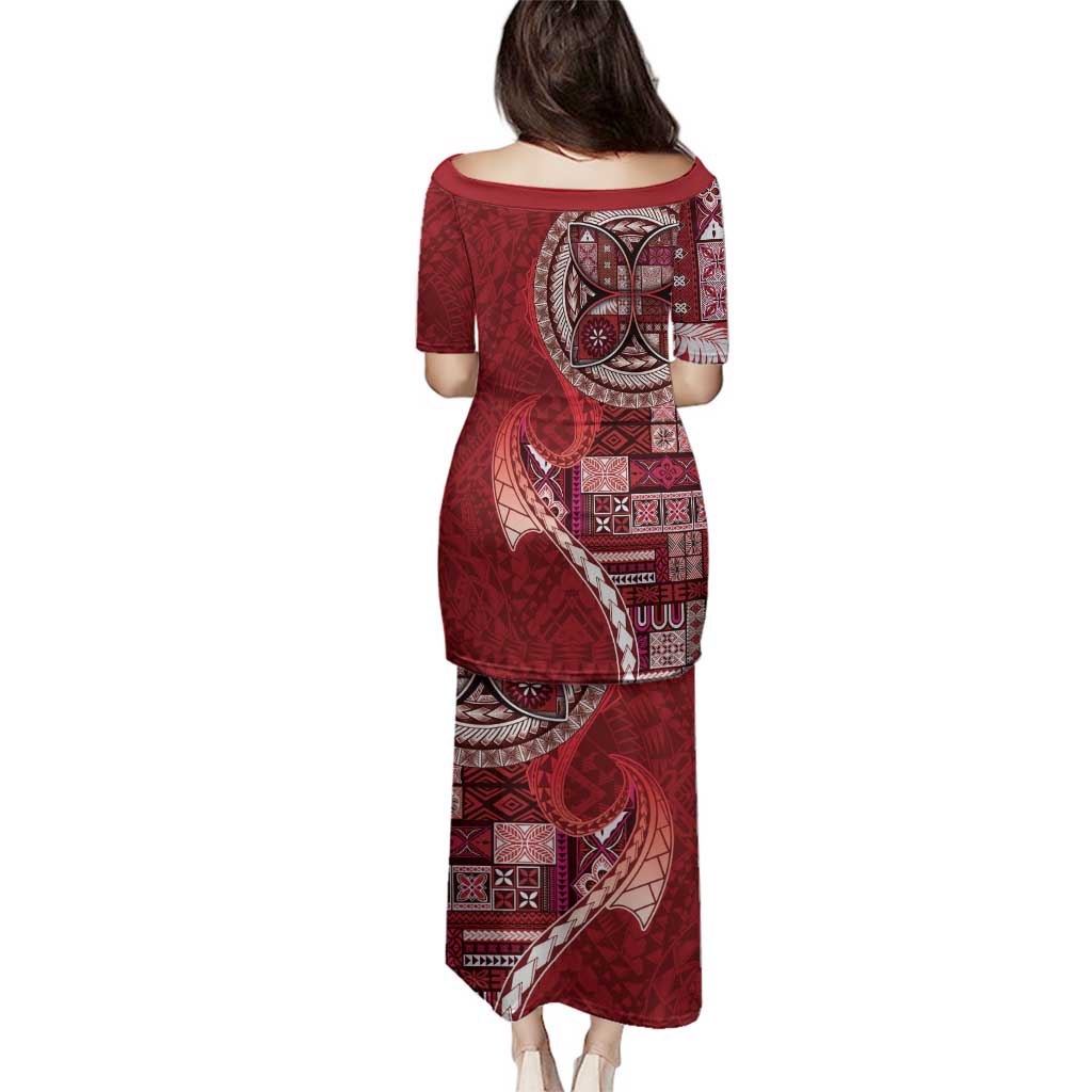 Samoan Siapo Art Tattoo Polynesian Pattern Family Matching Puletasi and Hawaiian Shirt Red Color LT03 - Polynesian Pride