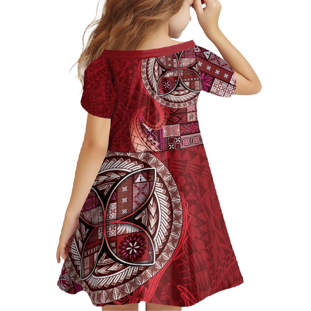 Samoan Siapo Art Tattoo Polynesian Pattern Family Matching Short Sleeve Bodycon Dress and Hawaiian Shirt Red Color LT03 - Polynesian Pride