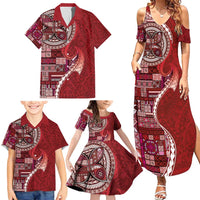 Samoan Siapo Art Tattoo Polynesian Pattern Family Matching Summer Maxi Dress and Hawaiian Shirt Red Color LT03 - Polynesian Pride