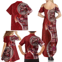Samoan Siapo Art Tattoo Polynesian Pattern Family Matching Summer Maxi Dress and Hawaiian Shirt Red Color LT03 - Polynesian Pride