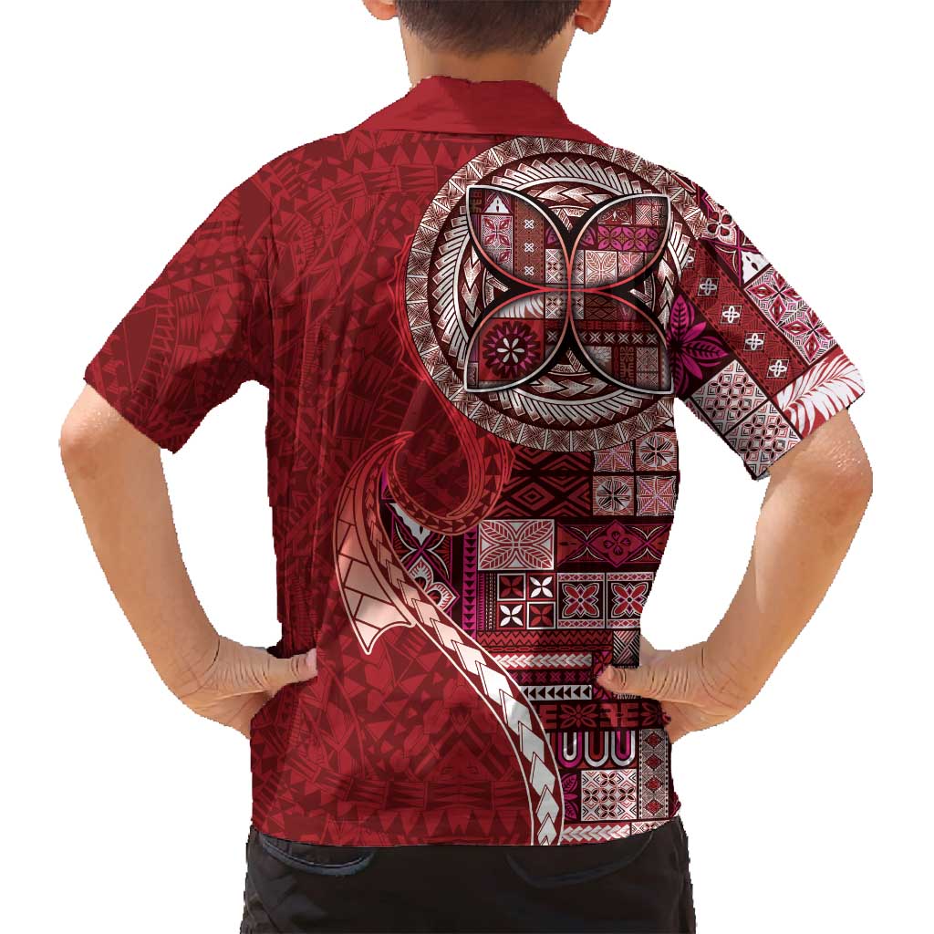 Samoan Siapo Art Tattoo Polynesian Pattern Family Matching Tank Maxi Dress and Hawaiian Shirt Red Color LT03 - Polynesian Pride