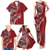 Samoan Siapo Art Tattoo Polynesian Pattern Family Matching Tank Maxi Dress and Hawaiian Shirt Red Color LT03 - Polynesian Pride