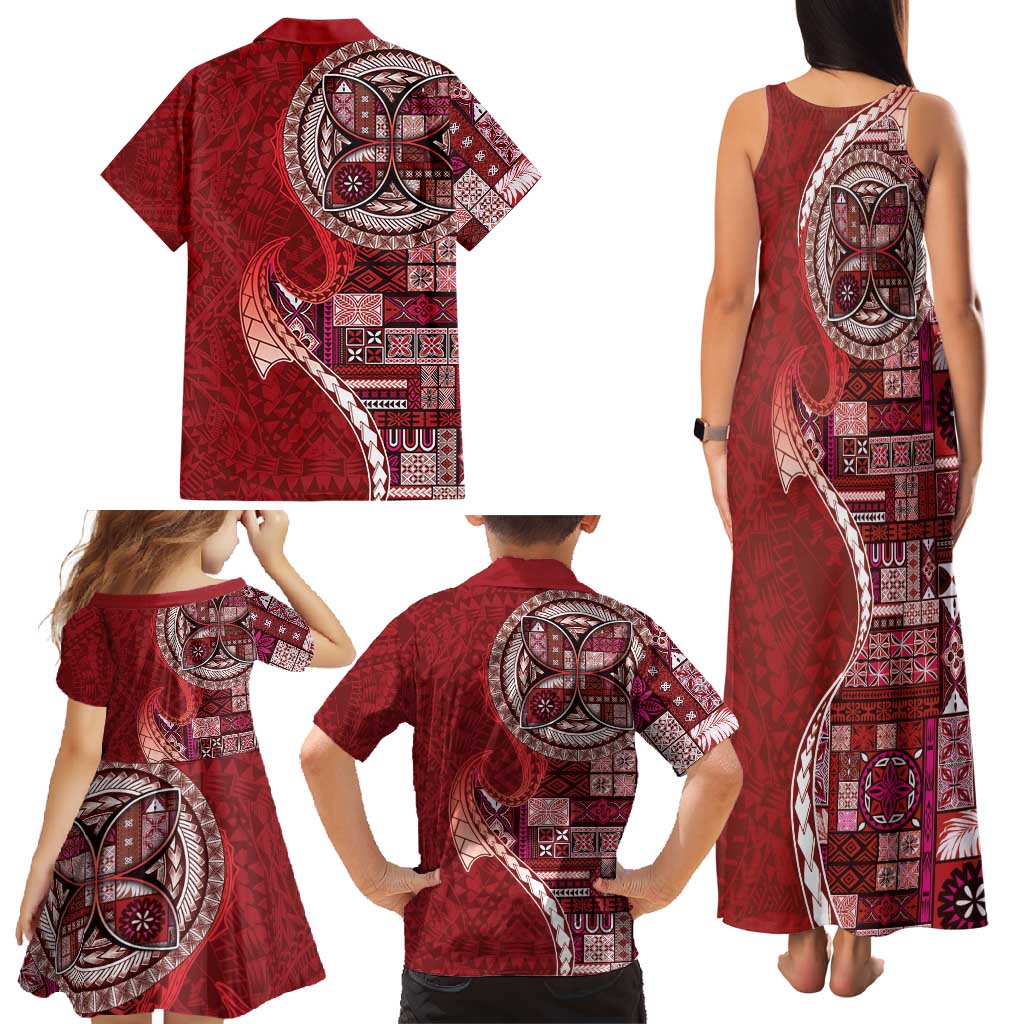 Samoan Siapo Art Tattoo Polynesian Pattern Family Matching Tank Maxi Dress and Hawaiian Shirt Red Color LT03 - Polynesian Pride