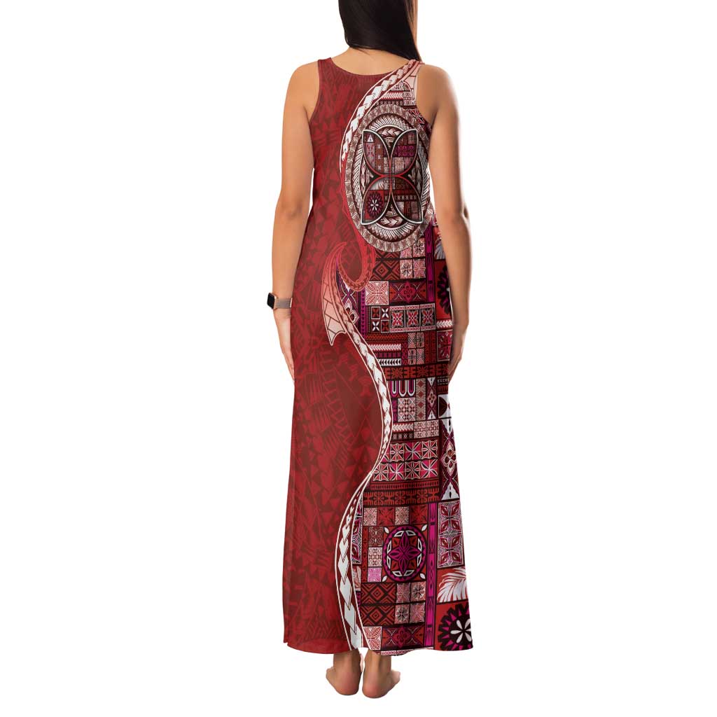 Samoan Siapo Art Tattoo Polynesian Pattern Family Matching Tank Maxi Dress and Hawaiian Shirt Red Color LT03 - Polynesian Pride