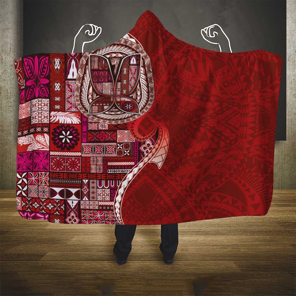 Samoan Siapo Art Tattoo Polynesian Pattern Hooded Blanket Red Color - Polynesian Pride