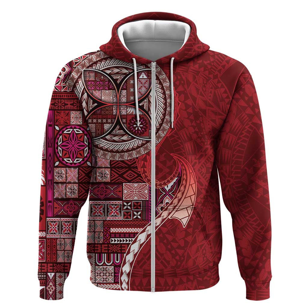Samoan Siapo Art Tattoo Polynesian Pattern Hoodie Red Color LT03 Zip Hoodie Red - Polynesian Pride