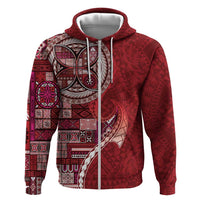 Samoan Siapo Art Tattoo Polynesian Pattern Hoodie Red Color LT03 Zip Hoodie Red - Polynesian Pride