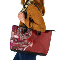 Samoan Siapo Art Tattoo Polynesian Pattern Leather Tote Bag Red Color LT03 Red - Polynesian Pride