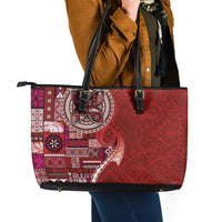 Samoan Siapo Art Tattoo Polynesian Pattern Leather Tote Bag Red Color LT03 - Polynesian Pride