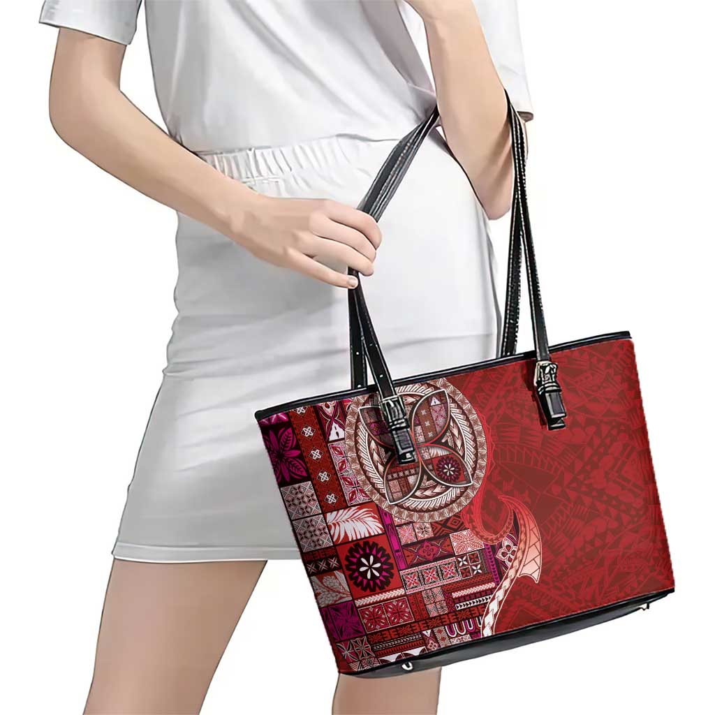Samoan Siapo Art Tattoo Polynesian Pattern Leather Tote Bag Red Color LT03 - Polynesian Pride