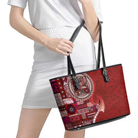 Samoan Siapo Art Tattoo Polynesian Pattern Leather Tote Bag Red Color LT03 - Polynesian Pride