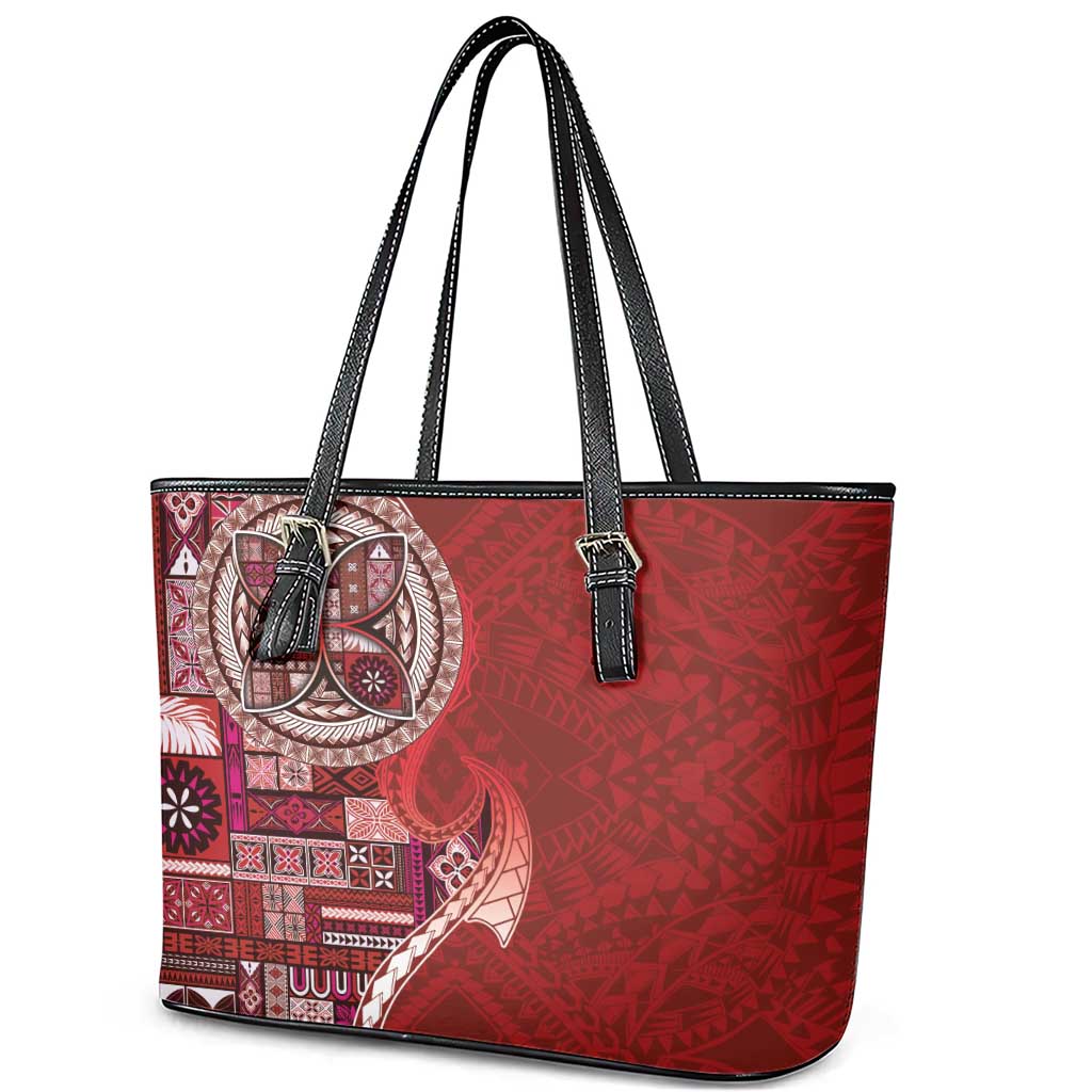 Samoan Siapo Art Tattoo Polynesian Pattern Leather Tote Bag Red Color LT03 - Polynesian Pride