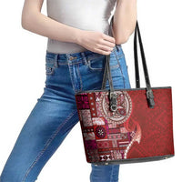 Samoan Siapo Art Tattoo Polynesian Pattern Leather Tote Bag Red Color LT03 - Polynesian Pride