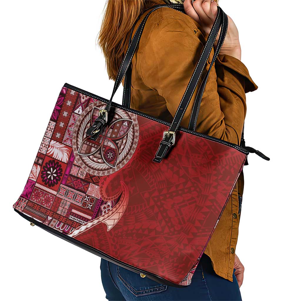 Samoan Siapo Art Tattoo Polynesian Pattern Leather Tote Bag Red Color LT03 - Polynesian Pride