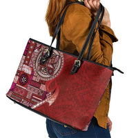 Samoan Siapo Art Tattoo Polynesian Pattern Leather Tote Bag Red Color LT03 - Polynesian Pride