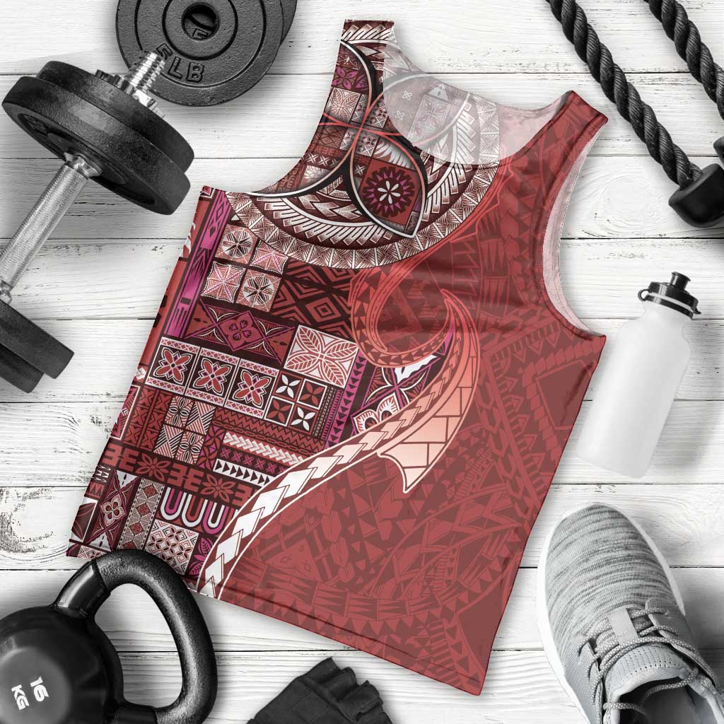 Samoan Siapo Art Tattoo Polynesian Pattern Men Tank Top Red Color - Polynesian Pride