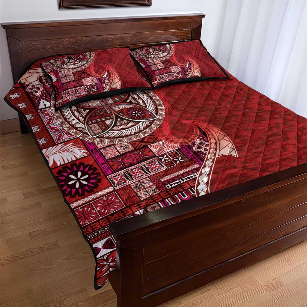Samoan Siapo Art Tattoo Polynesian Pattern Quilt Bed Set Red Color - Polynesian Pride