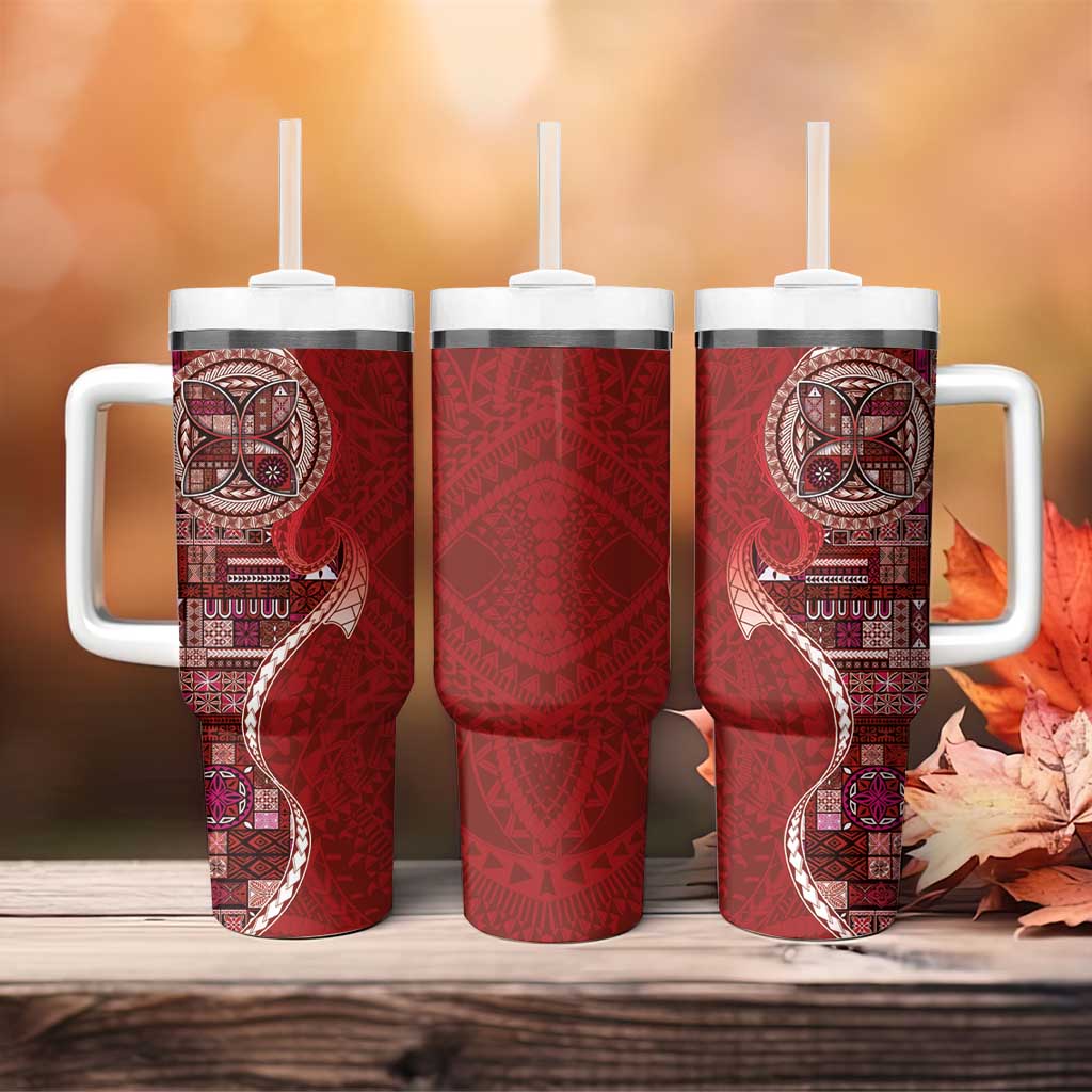 Samoan Siapo Art Tattoo Polynesian Pattern Tumbler With Handle Red Color - Polynesian Pride