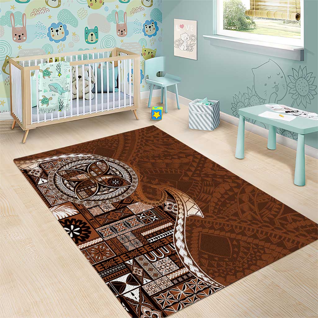 Samoan Siapo Art Tattoo Polynesian Pattern Area Rug Brown Color - Polynesian Pride