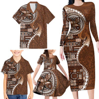 Samoan Siapo Art Tattoo Polynesian Pattern Family Matching Long Sleeve Bodycon Dress and Hawaiian Shirt Brown Color LT03 - Polynesian Pride