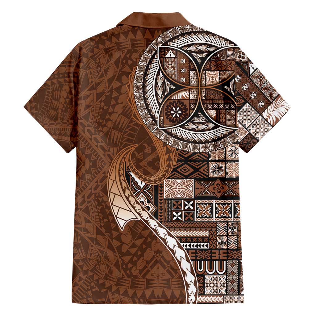 Samoan Siapo Art Tattoo Polynesian Pattern Family Matching Long Sleeve Bodycon Dress and Hawaiian Shirt Brown Color LT03 - Polynesian Pride