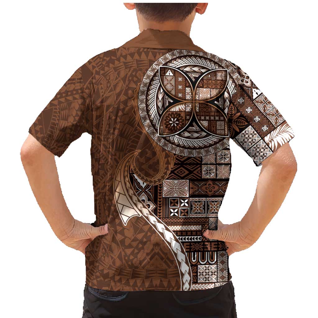 Samoan Siapo Art Tattoo Polynesian Pattern Family Matching Mermaid Dress and Hawaiian Shirt Brown Color LT03 - Polynesian Pride