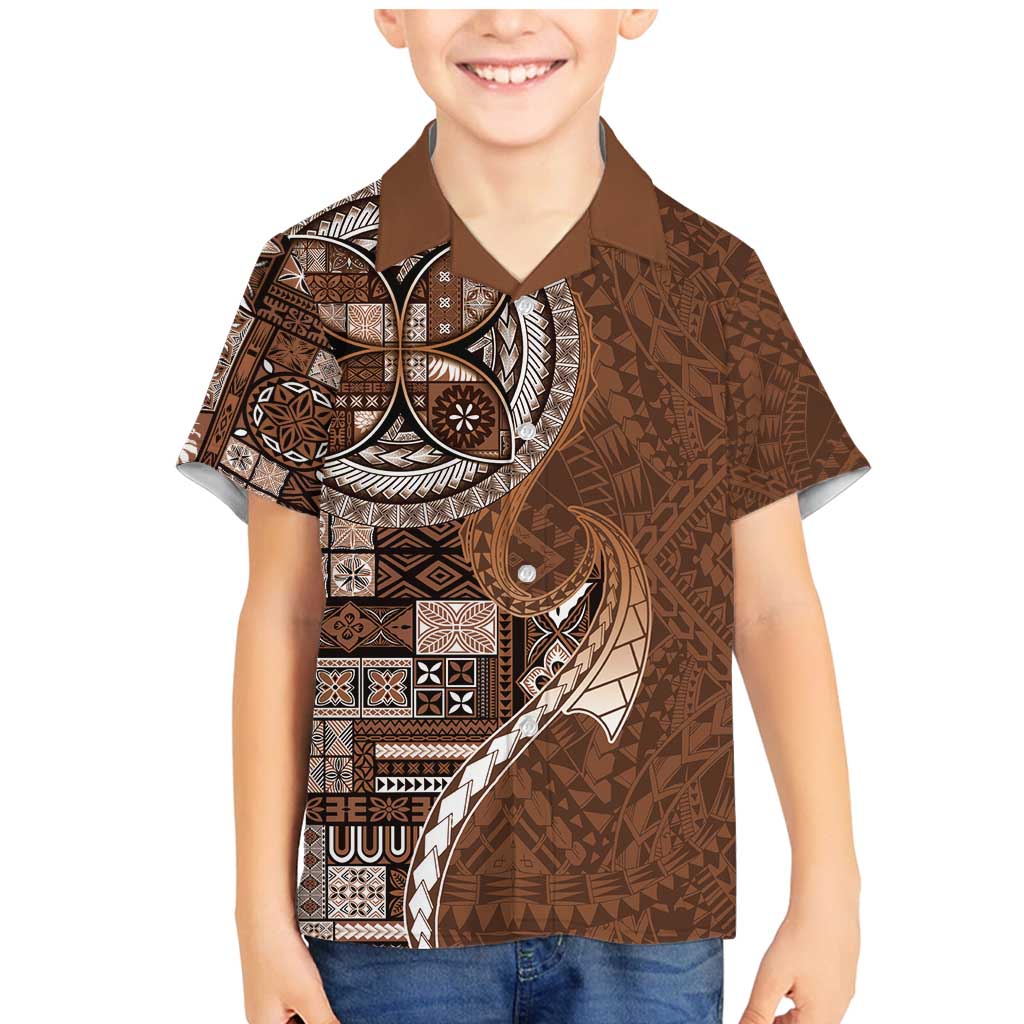 Samoan Siapo Art Tattoo Polynesian Pattern Family Matching Mermaid Dress and Hawaiian Shirt Brown Color LT03 Son's Shirt Brown - Polynesian Pride
