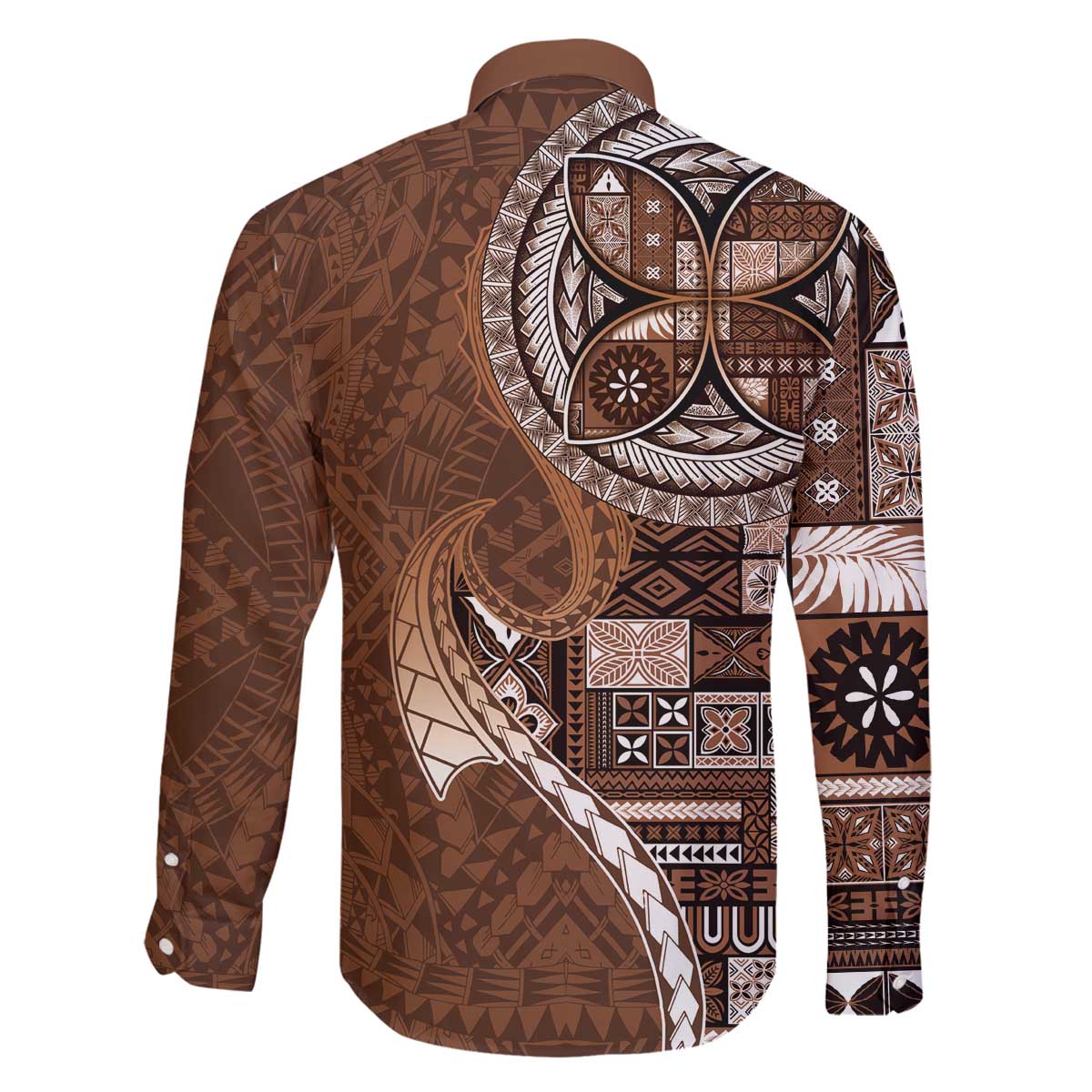 Samoan Siapo Art Tattoo Polynesian Pattern Family Matching Off The Shoulder Long Sleeve Dress and Hawaiian Shirt Brown Color LT03 - Polynesian Pride