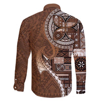 Samoan Siapo Art Tattoo Polynesian Pattern Family Matching Off The Shoulder Long Sleeve Dress and Hawaiian Shirt Brown Color LT03 - Polynesian Pride