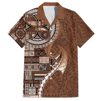 Samoan Siapo Art Tattoo Polynesian Pattern Family Matching Off Shoulder Maxi Dress and Hawaiian Shirt Brown Color LT03 Dad's Shirt - Short Sleeve Brown - Polynesian Pride