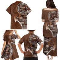 Samoan Siapo Art Tattoo Polynesian Pattern Family Matching Puletasi and Hawaiian Shirt Brown Color LT03 - Polynesian Pride
