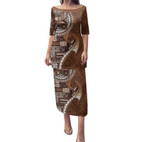 Samoan Siapo Art Tattoo Polynesian Pattern Family Matching Puletasi and Hawaiian Shirt Brown Color LT03 Mom's Dress Brown - Polynesian Pride