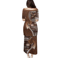 Samoan Siapo Art Tattoo Polynesian Pattern Family Matching Puletasi and Hawaiian Shirt Brown Color LT03 - Polynesian Pride
