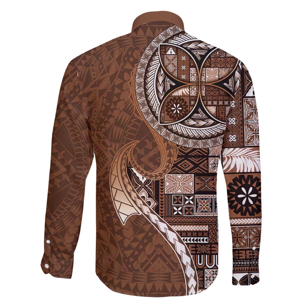 Samoan Siapo Art Tattoo Polynesian Pattern Family Matching Short Sleeve Bodycon Dress and Hawaiian Shirt Brown Color LT03 - Polynesian Pride