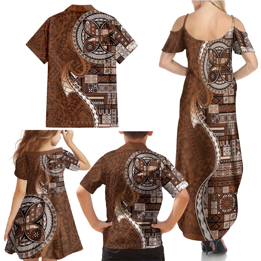 Samoan Siapo Art Tattoo Polynesian Pattern Family Matching Summer Maxi Dress and Hawaiian Shirt Brown Color LT03 - Polynesian Pride