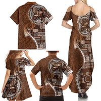 Samoan Siapo Art Tattoo Polynesian Pattern Family Matching Summer Maxi Dress and Hawaiian Shirt Brown Color LT03 - Polynesian Pride