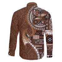 Samoan Siapo Art Tattoo Polynesian Pattern Family Matching Summer Maxi Dress and Hawaiian Shirt Brown Color LT03 - Polynesian Pride
