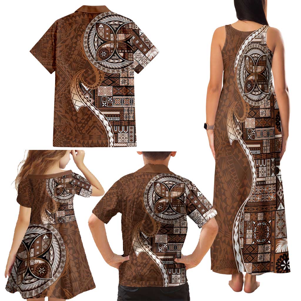 Samoan Siapo Art Tattoo Polynesian Pattern Family Matching Tank Maxi Dress and Hawaiian Shirt Brown Color LT03 - Polynesian Pride