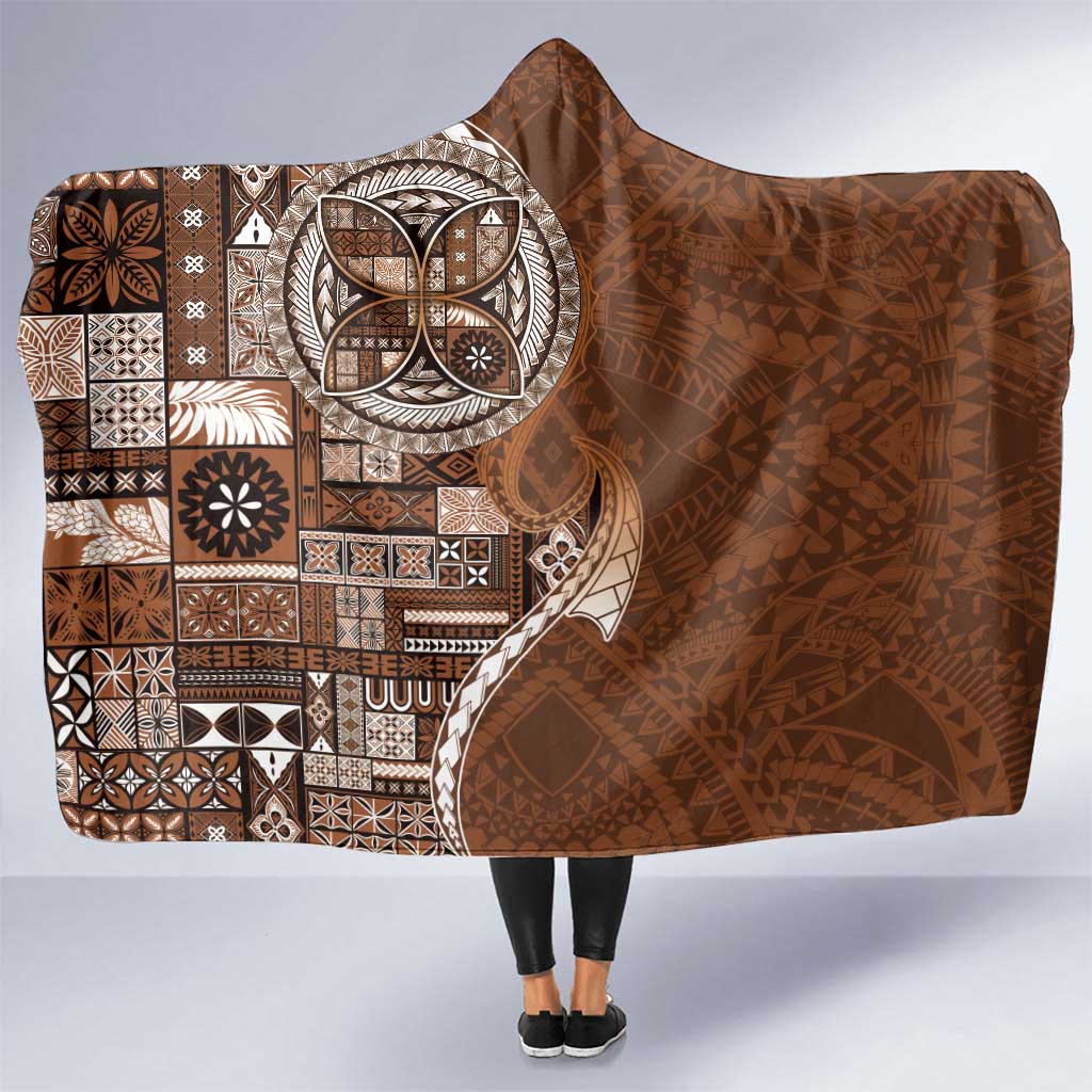 Samoan Siapo Art Tattoo Polynesian Pattern Hooded Blanket Brown Color LT03 One Size Brown - Polynesian Pride