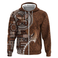 Samoan Siapo Art Tattoo Polynesian Pattern Zip Hoodie Brown Color LT03 Zip Hoodie Brown - Polynesian Pride