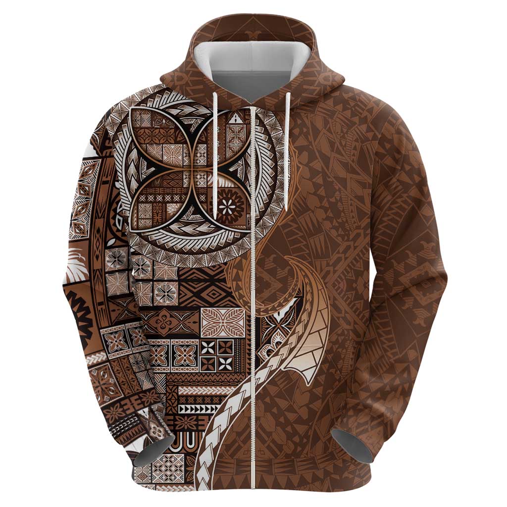Samoan Siapo Art Tattoo Polynesian Pattern Zip Hoodie Brown Color LT03 - Polynesian Pride