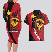 Papua New Guinea Mask Festival Couples Matching Long Sleeve Bodycon Dress and Hawaiian Shirt Papua Niugini Tribe Mask Melanesian Pattern LT03 - Polynesian Pride