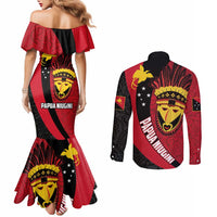Papua New Guinea Mask Festival Couples Matching Mermaid Dress and Long Sleeve Button Shirt Papua Niugini Tribe Mask Melanesian Pattern LT03 - Polynesian Pride
