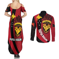 Papua New Guinea Mask Festival Couples Matching Summer Maxi Dress and Long Sleeve Button Shirt Papua Niugini Tribe Mask Melanesian Pattern LT03 - Polynesian Pride